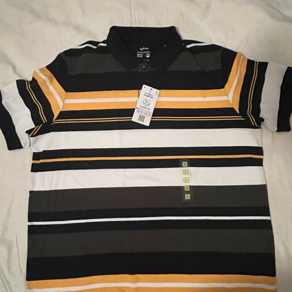 BRAND NEW LARGE SPLASH REG FIT NAVY YELLOW AND WHITE